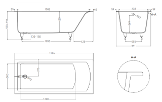 Ванна из искусственного камня Salini Cascata S-Stone 104123MRH 170x75см RAL снаружи